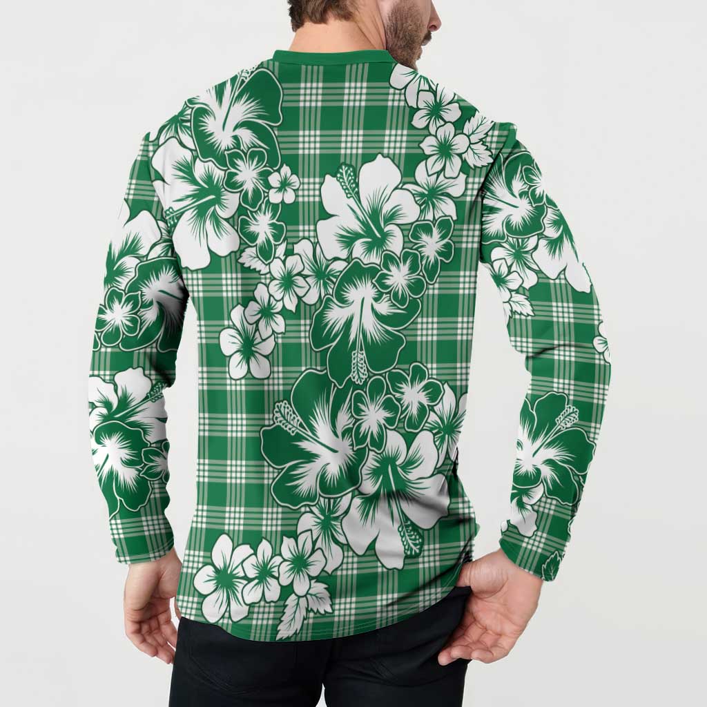 Hibiscus Pakala Emerald Green Button Sweatshirt Tropical Floral Stylized LT01 - Polynesian Pride
