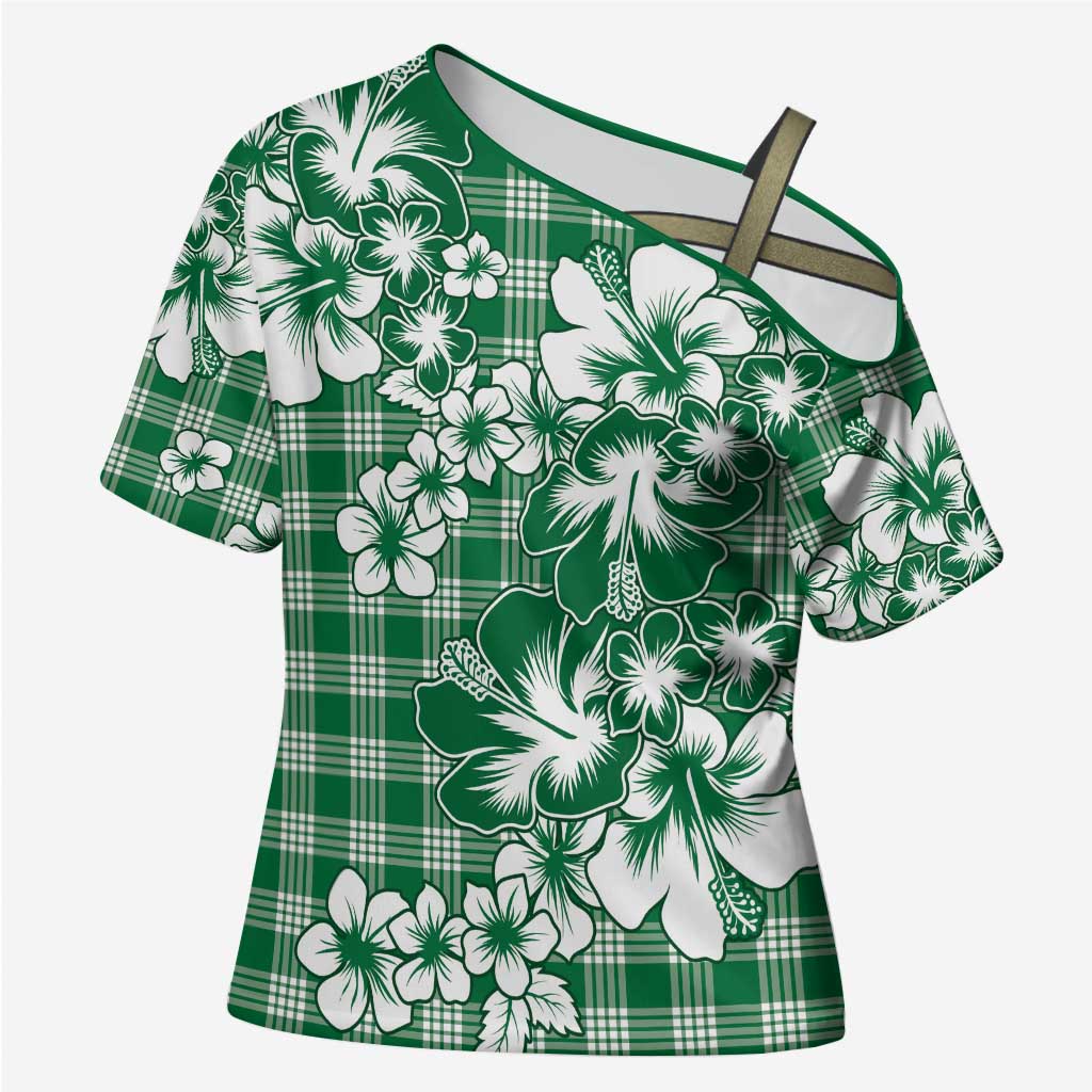 Hibiscus Pakala Emerald Green Cross Shoulder Shirt Tropical Floral Stylized LT01 Female Green - Polynesian Pride
