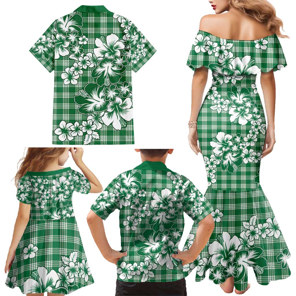Hibiscus Pakala Emerald Green Family Matching Mermaid Dress and Hawaiian Shirt Tropical Floral Stylized - Polynesian Pride