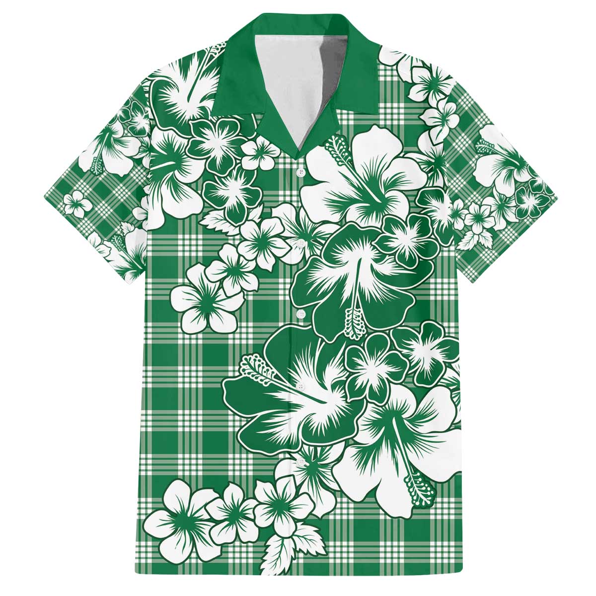 Hibiscus Pakala Emerald Green Family Matching Off The Shoulder Long Sleeve Dress and Hawaiian Shirt Tropical Floral Stylized - Polynesian Pride