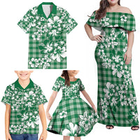 Hibiscus Pakala Emerald Green Family Matching Off Shoulder Maxi Dress and Hawaiian Shirt Tropical Floral Stylized - Polynesian Pride