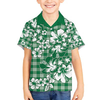 Hibiscus Pakala Emerald Green Family Matching Off Shoulder Short Dress and Hawaiian Shirt Tropical Floral Stylized - Polynesian Pride