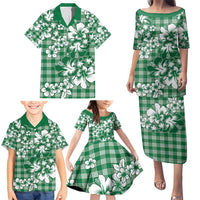 Hibiscus Pakala Emerald Green Family Matching Puletasi and Hawaiian Shirt Tropical Floral Stylized - Polynesian Pride