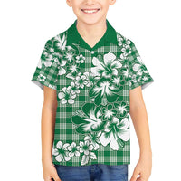 Hibiscus Pakala Emerald Green Family Matching Short Sleeve Bodycon Dress and Hawaiian Shirt Tropical Floral Stylized - Polynesian Pride