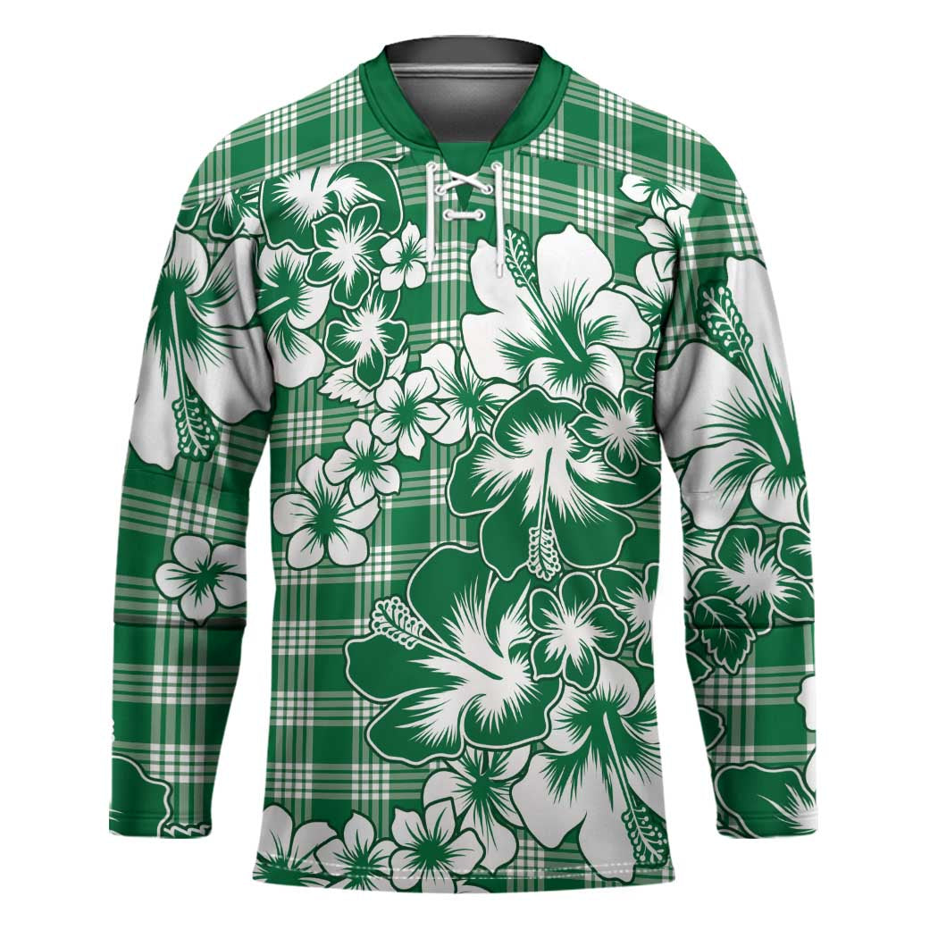 Hibiscus Pakala Emerald Green Hockey Jersey Tropical Floral Stylized LT01 Unisex Green - Polynesian Pride