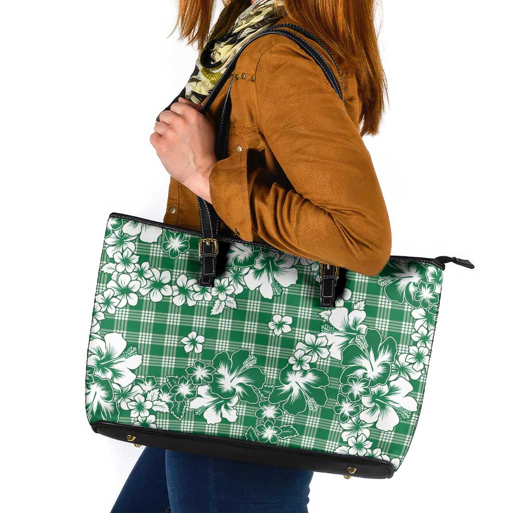 Hibiscus Pakala Emerald Green Leather Tote Bag Tropical Floral Stylized LT01 Green - Polynesian Pride