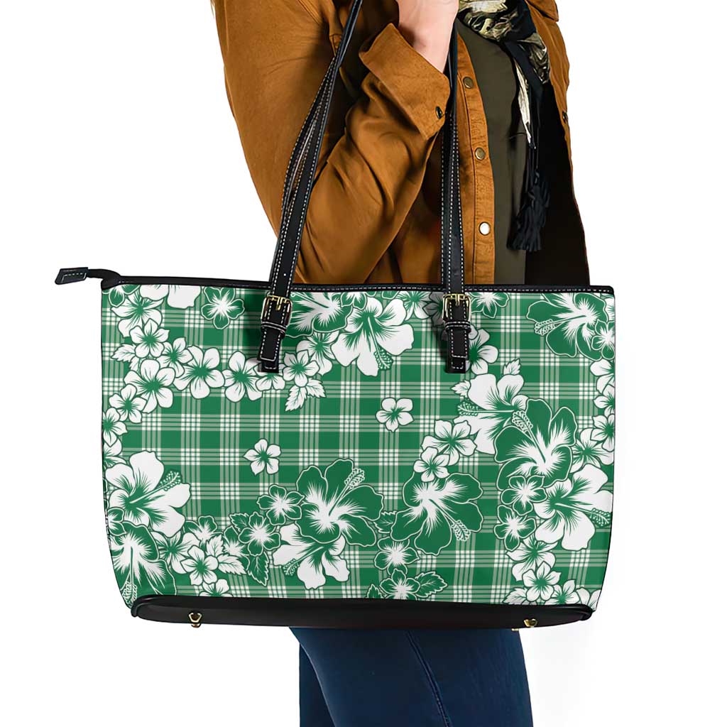 Hibiscus Pakala Emerald Green Leather Tote Bag Tropical Floral Stylized LT01 - Polynesian Pride