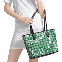 Hibiscus Pakala Emerald Green Leather Tote Bag Tropical Floral Stylized LT01 - Polynesian Pride