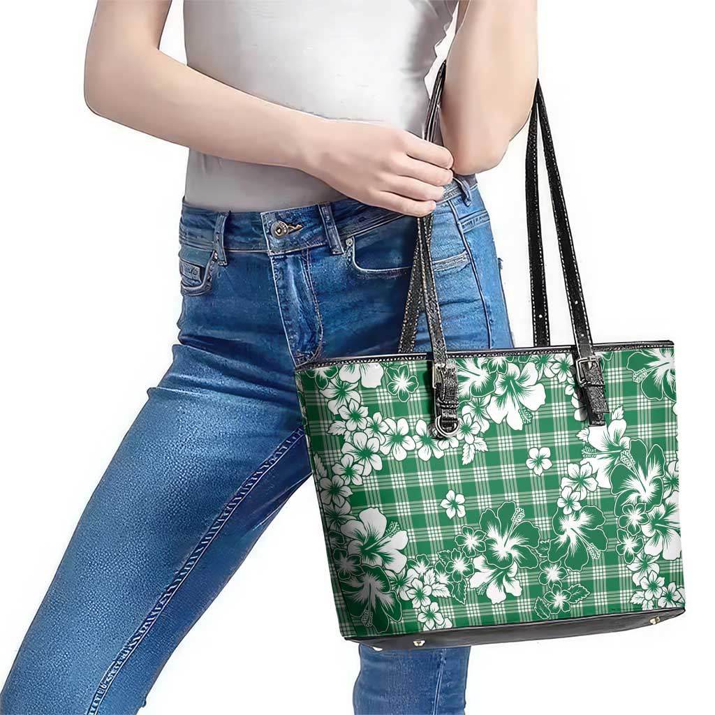 Hibiscus Pakala Emerald Green Leather Tote Bag Tropical Floral Stylized LT01 - Polynesian Pride