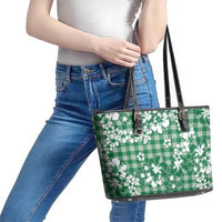 Hibiscus Pakala Emerald Green Leather Tote Bag Tropical Floral Stylized LT01 - Polynesian Pride
