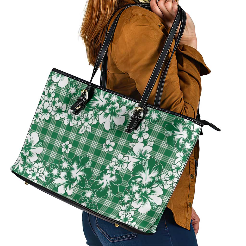Hibiscus Pakala Emerald Green Leather Tote Bag Tropical Floral Stylized LT01 - Polynesian Pride