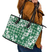 Hibiscus Pakala Emerald Green Leather Tote Bag Tropical Floral Stylized LT01 - Polynesian Pride