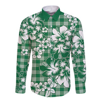 Hibiscus Pakala Emerald Green Long Sleeve Button Shirt Tropical Floral Stylized - Polynesian Pride