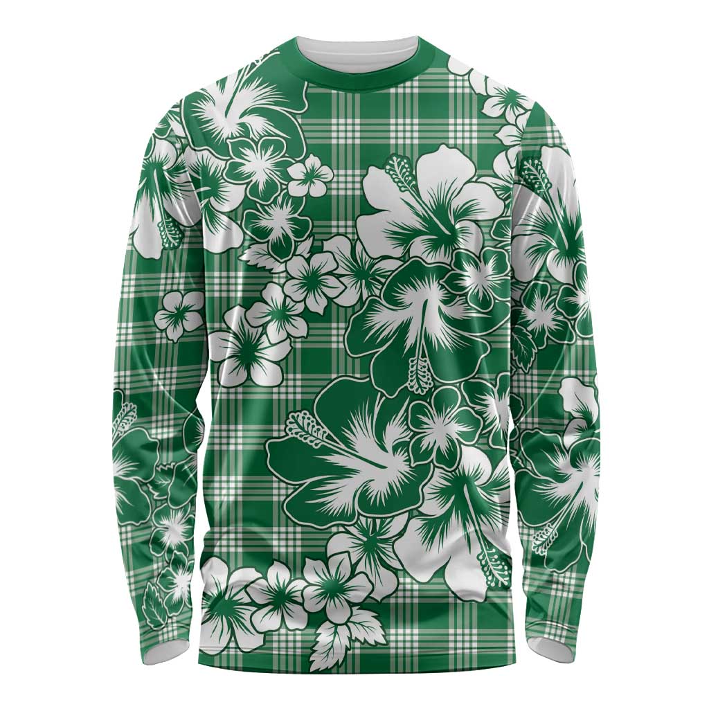 Hibiscus Pakala Emerald Green Long Sleeve Shirt Tropical Floral Stylized - Polynesian Pride