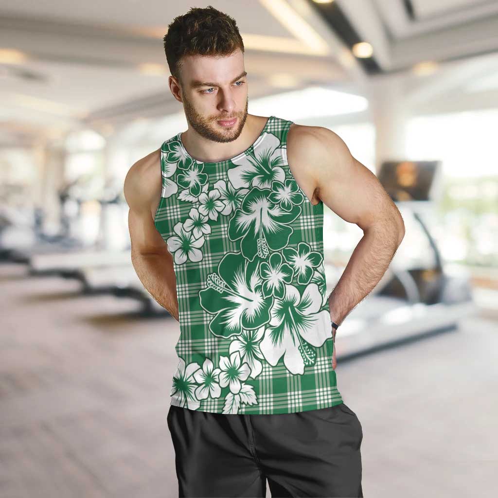 Hibiscus Pakala Emerald Green Men Tank Top Tropical Floral Stylized - Polynesian Pride