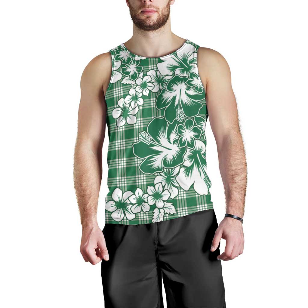 Hibiscus Pakala Emerald Green Men Tank Top Tropical Floral Stylized - Polynesian Pride