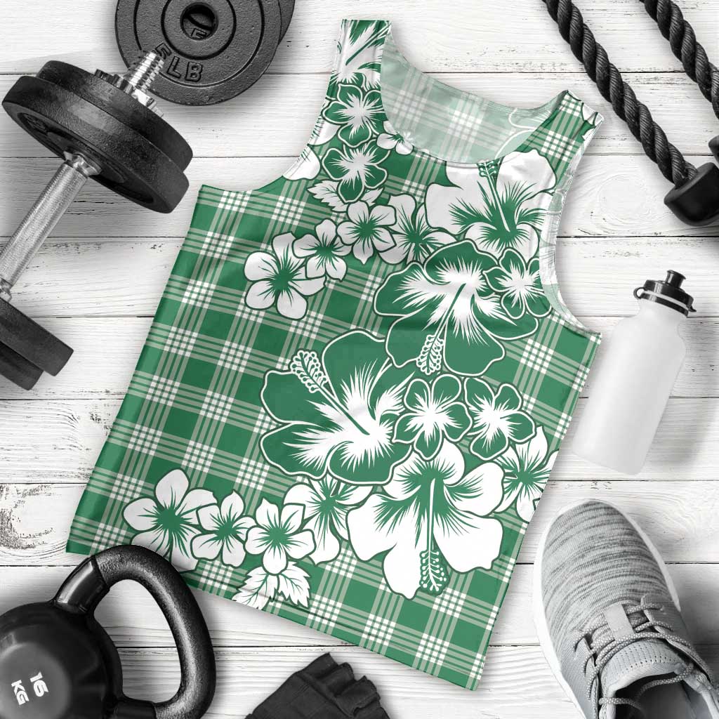 Hibiscus Pakala Emerald Green Men Tank Top Tropical Floral Stylized - Polynesian Pride