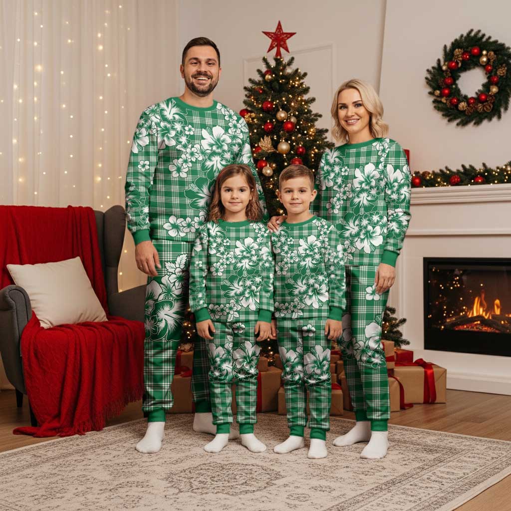 Hibiscus Pakala Emerald Green Christmas Pajama Set Tropical Floral Stylized LT01 - Polynesian Pride