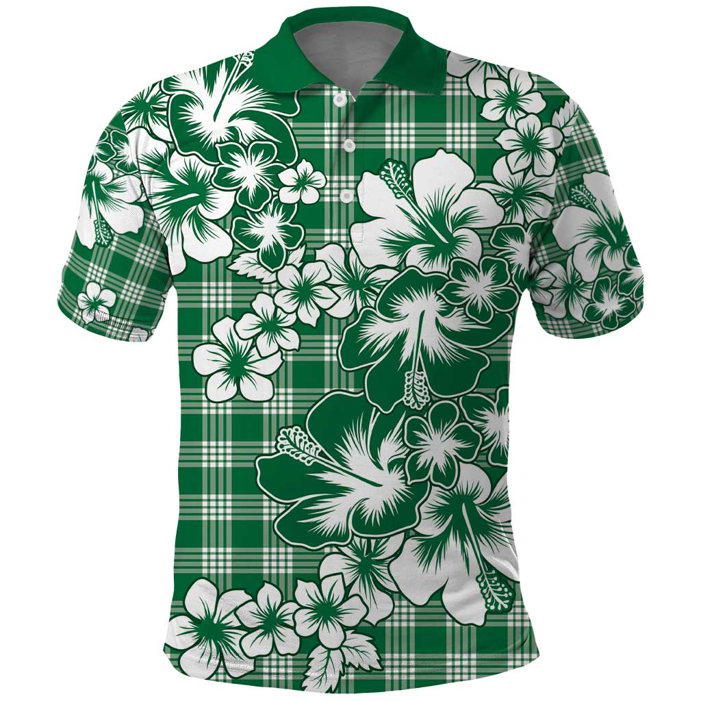 Hibiscus Pakala Emerald Green Polo Shirt Tropical Floral Stylized - Polynesian Pride