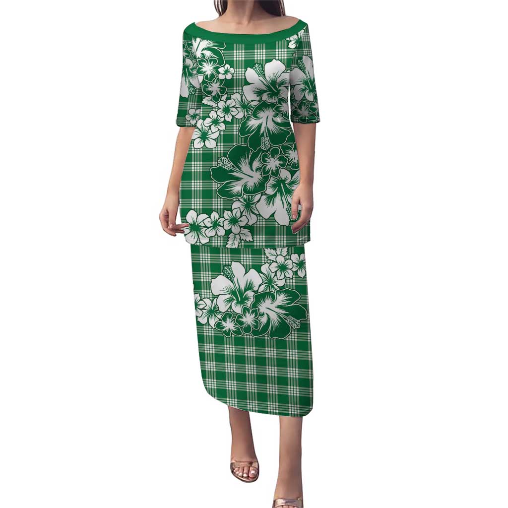 Hibiscus Pakala Emerald Green Puletasi Tropical Floral Stylized LT01 Long Dress Green - Polynesian Pride