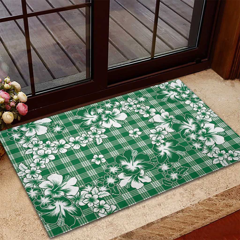 Hibiscus Pakala Emerald Green Rubber Doormat Tropical Floral Stylized LT01 - Polynesian Pride