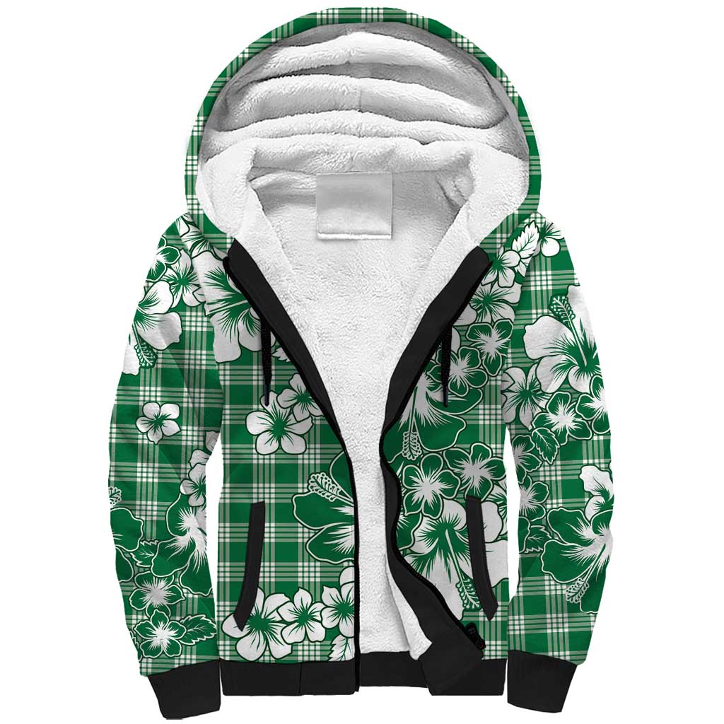 Hibiscus Pakala Emerald Green Sherpa Hoodie Tropical Floral Stylized LT01 Unisex Green - Polynesian Pride