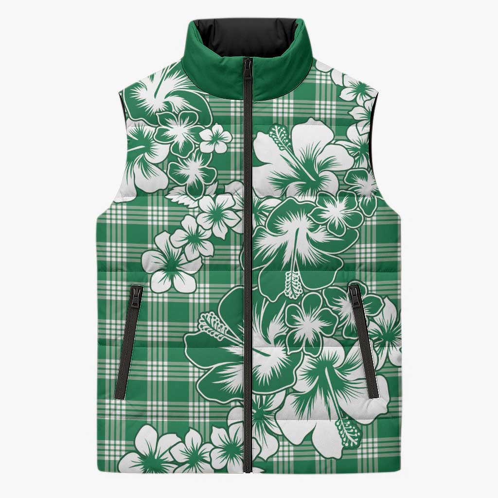 Hibiscus Pakala Emerald Green Sleeveless Puffer Jacket Tropical Floral Stylized LT01 Unisex Green - Polynesian Pride