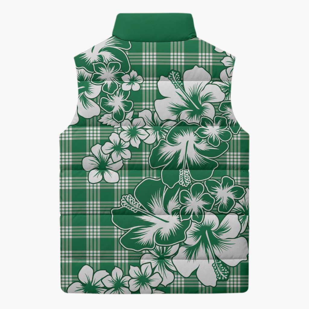 Hibiscus Pakala Emerald Green Sleeveless Puffer Jacket Tropical Floral Stylized LT01 - Polynesian Pride