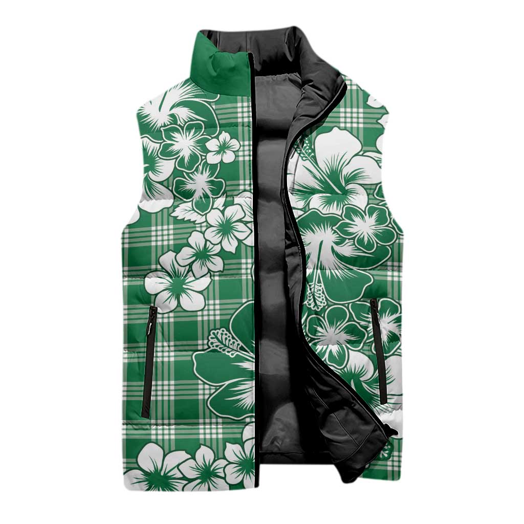 Hibiscus Pakala Emerald Green Sleeveless Puffer Jacket Tropical Floral Stylized LT01 - Polynesian Pride