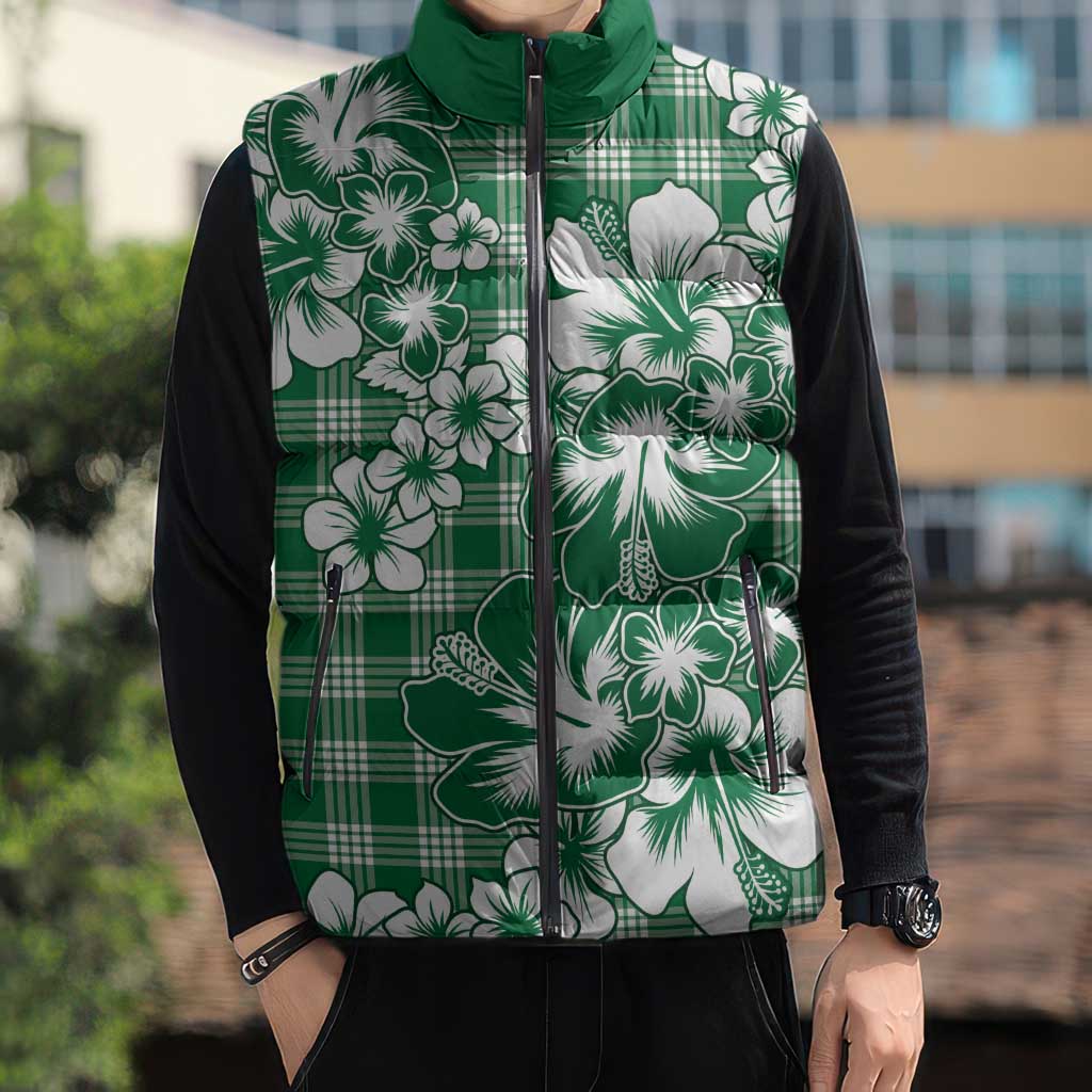 Hibiscus Pakala Emerald Green Sleeveless Puffer Jacket Tropical Floral Stylized LT01 - Polynesian Pride