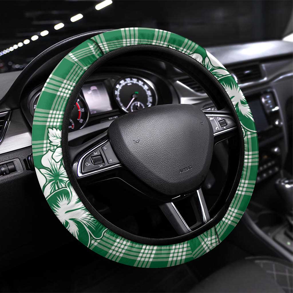Hibiscus Pakala Emerald Green Steering Wheel Cover Tropical Floral Stylized LT01 Universal Fit Green - Polynesian Pride