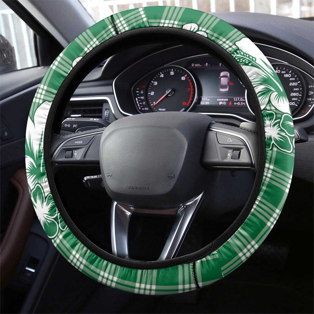 Hibiscus Pakala Emerald Green Steering Wheel Cover Tropical Floral Stylized LT01 - Polynesian Pride