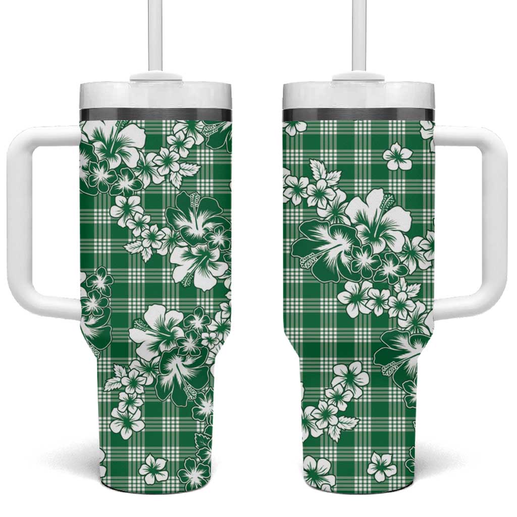 Hibiscus Pakala Emerald Green Tumbler With Handle Tropical Floral Stylized LT01 One Size: 40 oz Green - Polynesian Pride