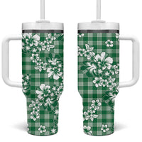 Hibiscus Pakala Emerald Green Tumbler With Handle Tropical Floral Stylized LT01 One Size: 40 oz Green - Polynesian Pride