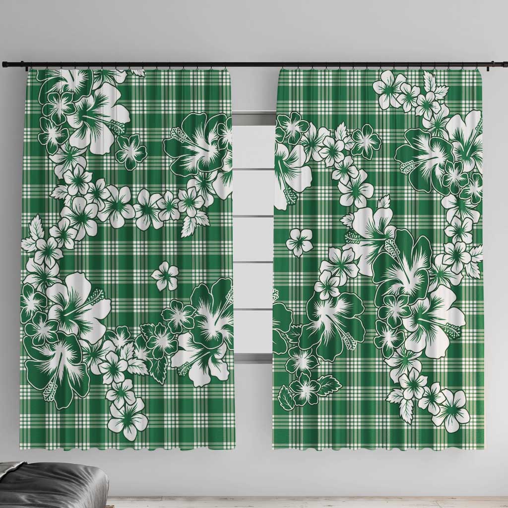 Hibiscus Pakala Emerald Green Window Curtain Tropical Floral Stylized LT01 With Hooks Green - Polynesian Pride