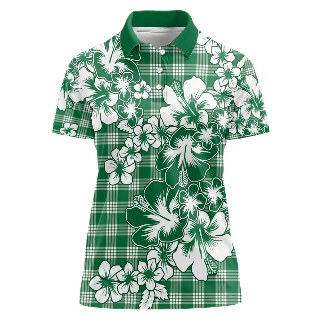 Hibiscus Pakala Emerald Green Women Polo Shirt Tropical Floral Stylized - Polynesian Pride