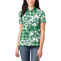 Hibiscus Pakala Emerald Green Women Polo Shirt Tropical Floral Stylized - Polynesian Pride