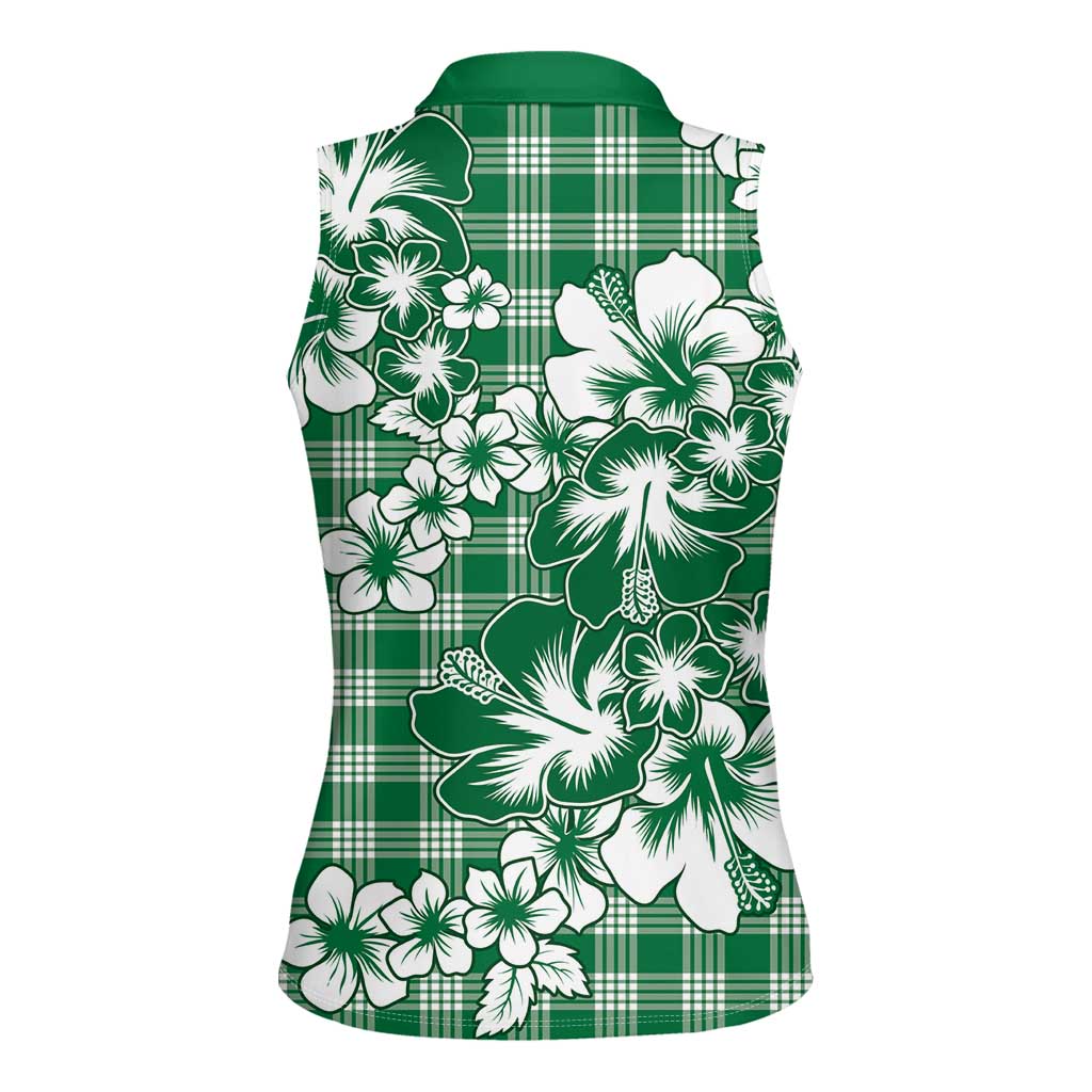Hibiscus Pakala Emerald Green Women Sleeveless Polo Shirt Tropical Floral Stylized - Polynesian Pride
