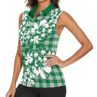 Hibiscus Pakala Emerald Green Women Sleeveless Polo Shirt Tropical Floral Stylized - Polynesian Pride