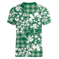 Hibiscus Pakala Emerald Green Women V-Neck T-Shirt Tropical Floral Stylized - Polynesian Pride