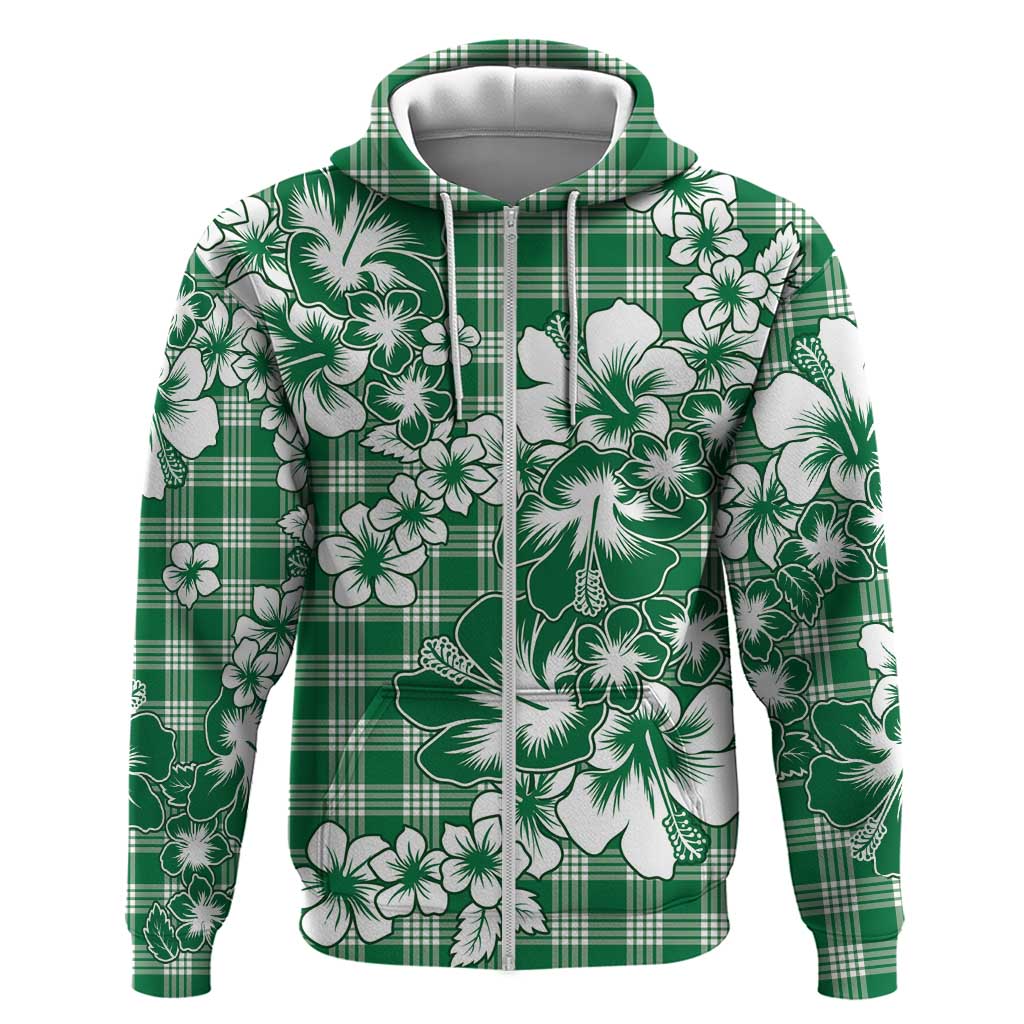 Hibiscus Pakala Emerald Green Zip Hoodie Tropical Floral Stylized LT01 Zip Hoodie Green - Polynesian Pride
