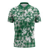 Hibiscus Pakala Emerald Green Zipper Polo Shirt Tropical Floral Stylized - Polynesian Pride