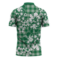Hibiscus Pakala Emerald Green Zipper Polo Shirt Tropical Floral Stylized - Polynesian Pride
