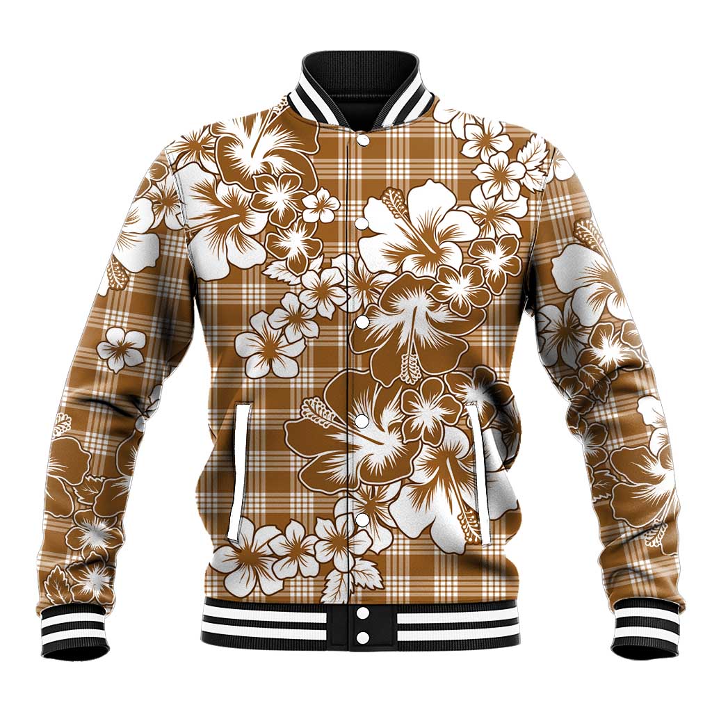Hibiscus Pakala Bronze Brown Baseball Jacket Tropical Floral Stylized LT01 Unisex Brown - Polynesian Pride