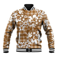 Hibiscus Pakala Bronze Brown Baseball Jacket Tropical Floral Stylized - Polynesian Pride