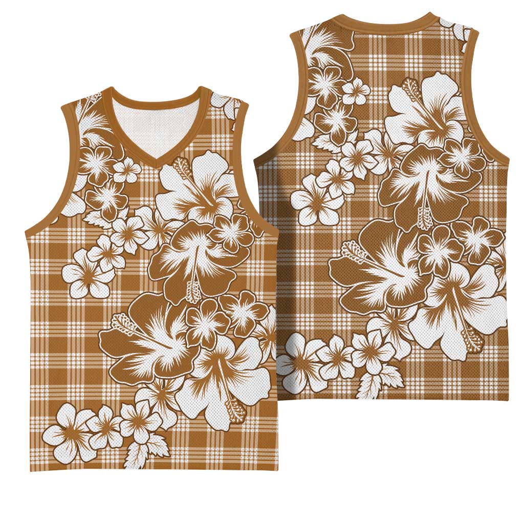 Hibiscus Pakala Bronze Brown Basketball Jersey Tropical Floral Stylized - Polynesian Pride