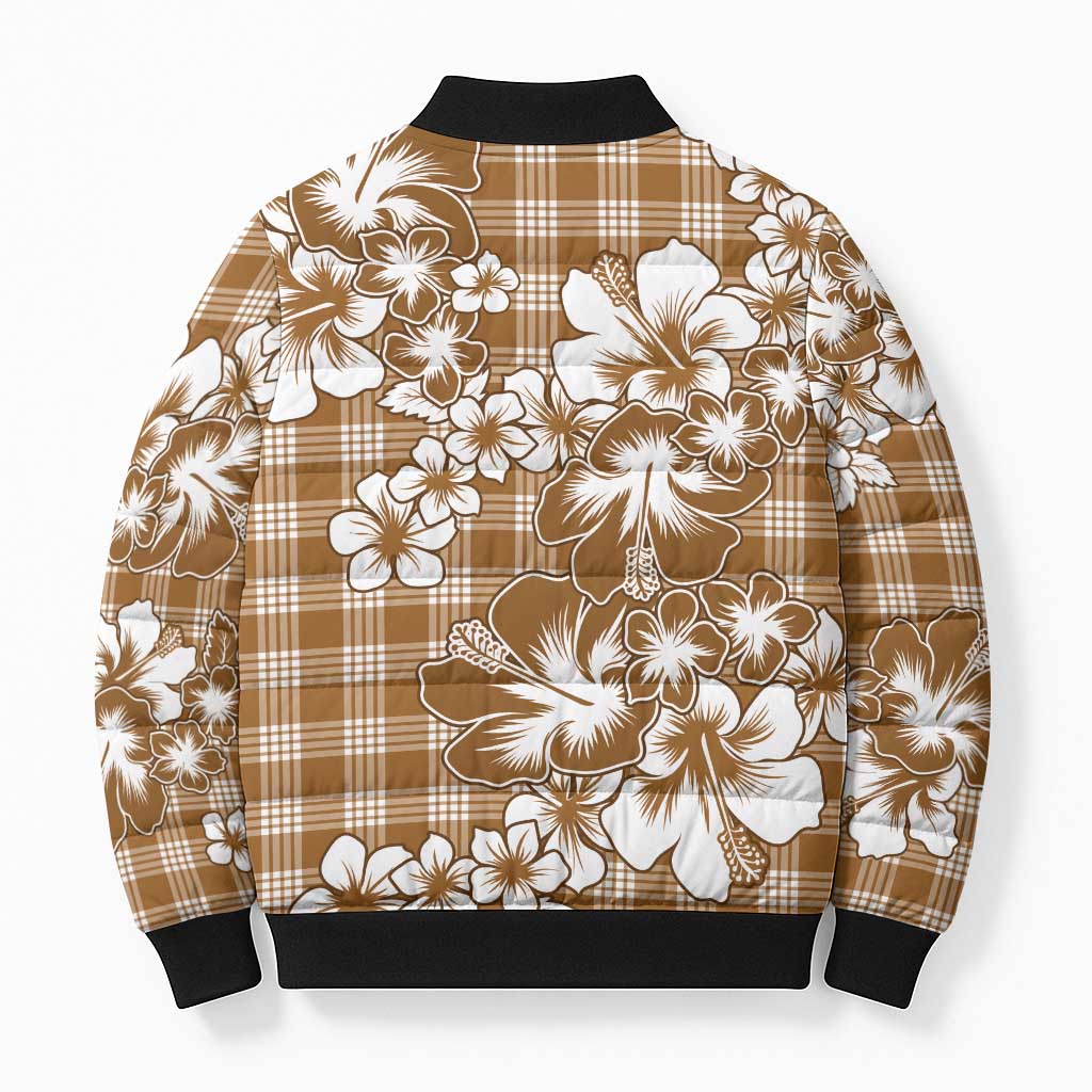 Hibiscus Pakala Bronze Brown Bomber Puffer Jacket Tropical Floral Stylized - Polynesian Pride