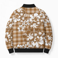 Hibiscus Pakala Bronze Brown Bomber Puffer Jacket Tropical Floral Stylized - Polynesian Pride