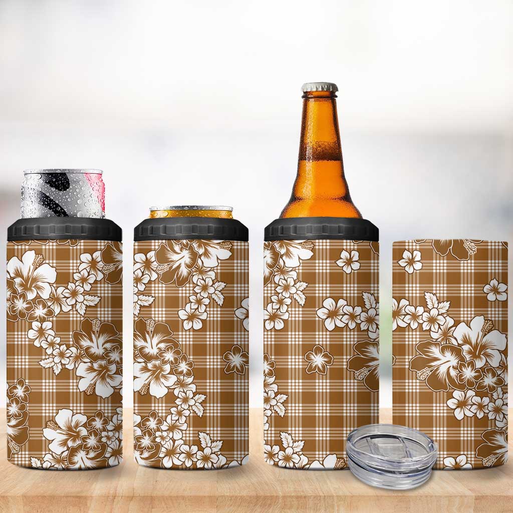 Hibiscus Pakala Bronze Brown 4 in 1 Can Cooler Tumbler Tropical Floral Stylized - Polynesian Pride