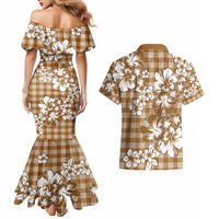 Hibiscus Pakala Bronze Brown Couples Matching Mermaid Dress and Hawaiian Shirt Tropical Floral Stylized - Polynesian Pride